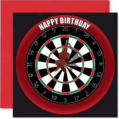 Image of Fun 80th Birthday Cards for Men Woman Dart Board Happy Card Dad Mum Great Grandad Grandpa Nanny Grandma Gran Uncle Auntie, 145mm x Sports Darts Bday Greeting