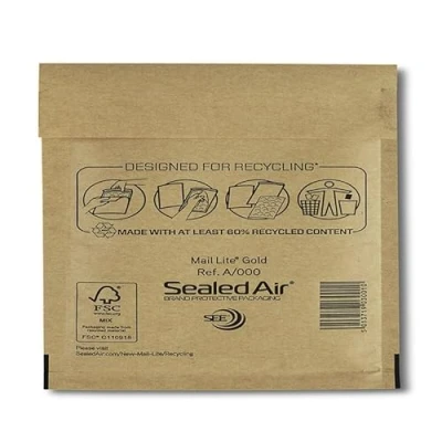 Image of Sealed Air Mail Lite Bubble Padded Envelopes Gold/White (Gold, A/000 (110 x 160mm) Box of 100)