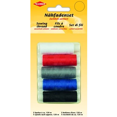 Image of Kleiber Sewing thread spools 120m, assorted colours, 5 pieces, Polyester, 18 x 9 2 cm