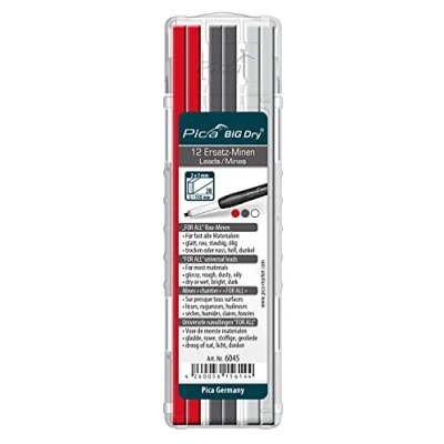 Image of Pica BIG DRY Marker Pen Pack of 12 Pencil Refills Graphite White Red 6045