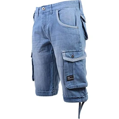 Image of Crosshatch Mens Kanaster Denim Multipocket Cargo Designer Shorts