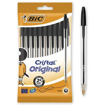 Image of Bic Cristal Original Smudge Free Ballpoint Pens with Medium Point (1.0 mm), Black, Pack of 10 X3