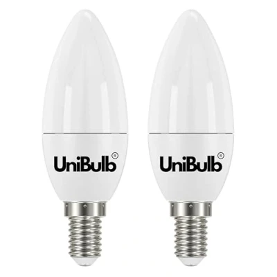 Image of Unibulb E14 SES LED Candle Bulbs, 470 Lumens, Daylight 6500K, 4.9W 40W Equivalent/Replacement, Pack of 2