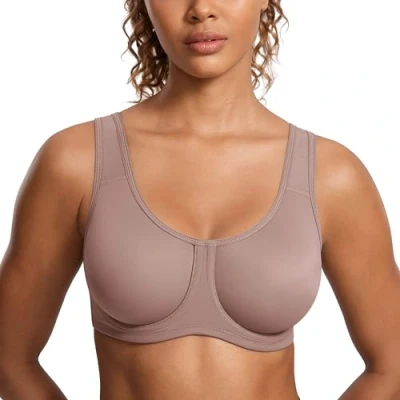 Image of SYROKAN Women&#039;s Max Control Solid High Impact Plus Size Underwire Sports Bra for Large Breasts Brick 40DD