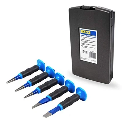 Image of S&amp;R Chisel, Pin Punch and Center Set with Ergo Handle 5 pcs. / Made in Germany/Made of Chrome Vanadium Steel