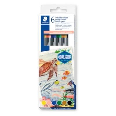 Image of STAEDTLER 3001 C6 2 Design Journey Watercolour Brush Pens Around the World Series Australia (Pack of 6 Assorted Colours)