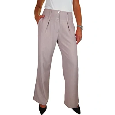 Image of icecoolfashion Womens Wide Leg Trousers Pleated Office Work Smart Formal Relaxed Fit Trouser Mauve Oatmeal (16)