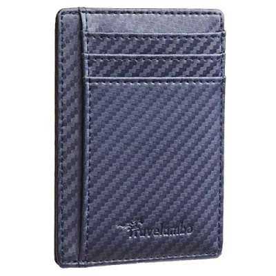 Image of Travelambo Front Pocket Minimalist Leather Slim Wallet RFID Blocking Medium size Blue One