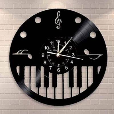 Image of Smotly Vinyl wall clocks, piano themed clocks and creative for music lovers, clock suitable any decoration! （Without lights light/gift: hook+gift bag）