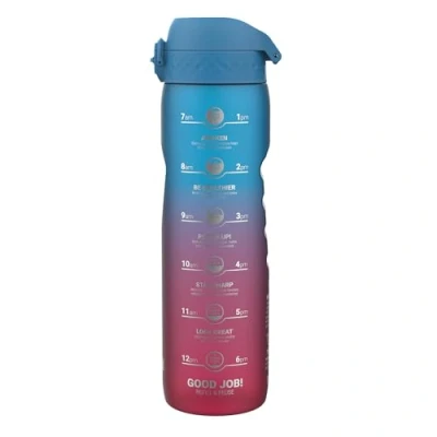 Image of Ion8 1 Litre Water Bottle with Times to Drink, Leak Proof, Flip Lid, Carry Handle, Dishwasher Safe, BPA Free, Soft Touch Contoured Grip, Ideal for Gym, Health and Fitness, 32 oz, Blue &amp; Pink