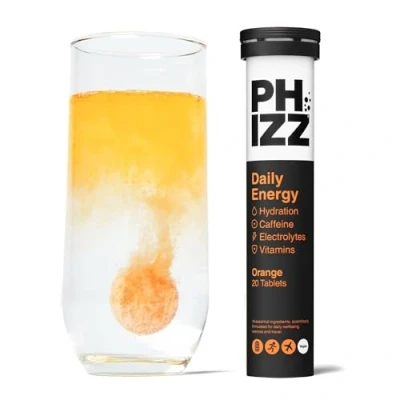 Image of Phizz Daily Energy Electrolyte Hydration Tablets 16 Vitamins and Minerals Effervescent 75mg Caffeine (Daily (Orange), 20)