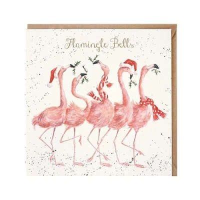 Image of Wrendale Designs by Hannah Dale Flamingle Bells Gold Foiled Christmas Card Single