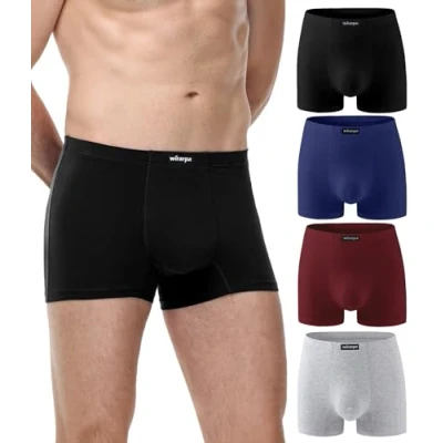 Image of wirarpa Mens Underwear Trunks Soft Cotton Boxer Shorts Comfortable Briefs No Fly Underpants for Men 4 Pack Black Deep Blue Red Heather Gray Size L