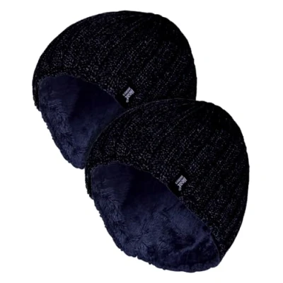 Image of HEAT HOLDERS 2 Pack Winter Beanie Hat Insulated Fleece Lined Ribbed Thermal Warm (One Size, Navy)