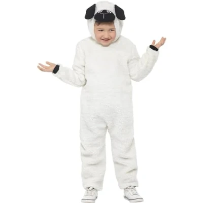 Image of Smiffys Sheep Costume, White &amp; Black with Hooded Jumpsuit, Children&#039;s Animal Fancy Dress, Child Dress Up Costumes