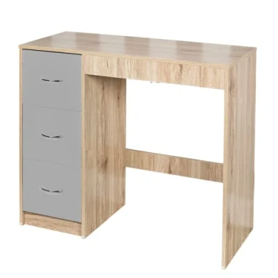 Image of URBNLIVING 3 Drawer Wooden Bedroom Dressing Table (Oak Carcass + Grey Drawers)