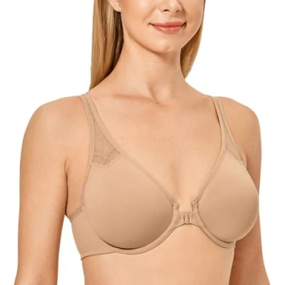 Image of Delimira Women&#039;s Front Fastening Bras Underwire Non Padded Plunge Racer Back Comfort Plus Size Bra Natural 42DD