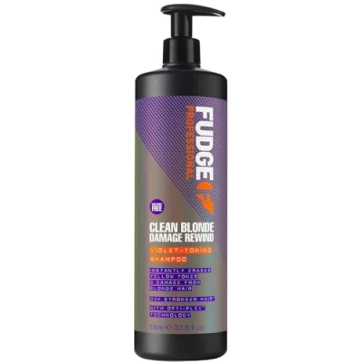 Image of Fudge Professional Clean Blonde Damage Rewind Shampoo, Bulk Size, Intense Purple Toning for hair, Bond Repair Technology, Sulfate Free, 1 Litre