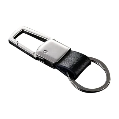 Image of Cerbery® Elegant leather keyring with rings and Gift box keychain key holder car photo engraving ring Ladies Men (Silver)