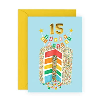 Image of Central 23 Girls Birthday Cards Age Fifteen Happy Card For Daughter Son Niece Nephew 15th Rainbow Gifts 15 Year Old Comes With Fun Stickers Made In UK