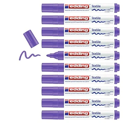 Image of edding 4500 textile marker neon violet box of 10 round nib 2 3 mm permanent fabric markers for drawing on textiles, wash resistant up to 60 C pens lettering