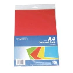 Image of Stephens Card Coloured Assorted 4 Colours A4 210gsm 8 Sheets, For Art, Craft, Drawing, Sketching, Home, School, University, Colouring