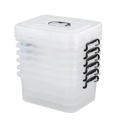 Image of Eudokky 8 Liter Plastic Lidded Storage Boxes, Clear Box with Lid Set of 6