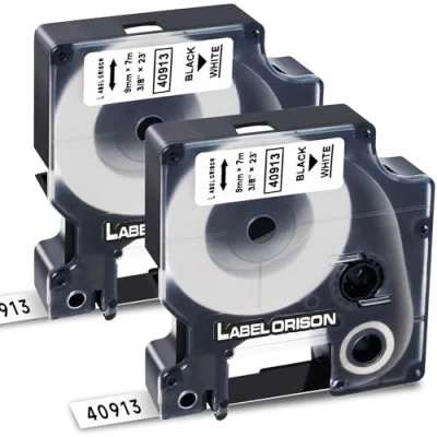 Image of 2X Compatible Label Tape Replacement for Dymo D1 40913 S0720680 Black on White 9mm LabelManager 160 210D 280 360D 420P 500TS Labelpoint 250 150 100 Labelwriter 450 Duo, Orison