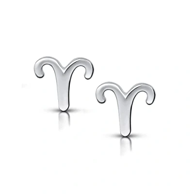 Image of Amberta Women 925 Sterling Silver Zodiac Stud Earrings: Aries