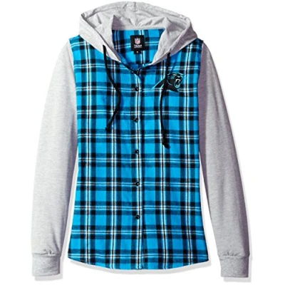 Image of FOCO Carolina Panthers Lightweight Flannel Hooded Jacket Womens Small
