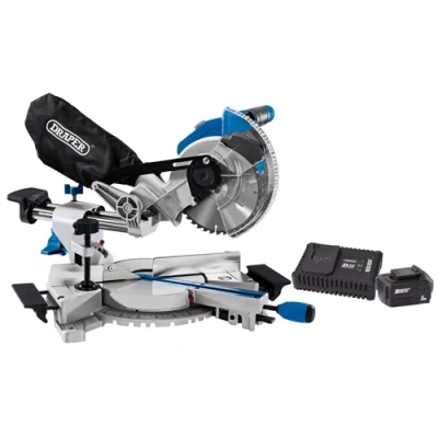 Image of Draper D20 20V Brushless Sliding Compound Mitre Saw, 185mm, 1 x 5.0Ah Battery, Fast Charger