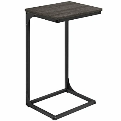 Image of VASAGLE C Shaped Side Table, Set of 2, Bedside Sofa with Metal Frame, Industrial, for Living Room, Bedroom, Grey Oak and Ink Black LET355B42