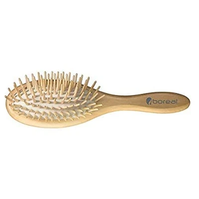 Image of Boreal Wood hairbrush oval model, cushion rubber, antistatic. Structure and pins entirely Made of natural wood. in Italy. 1 piece 70 gr.