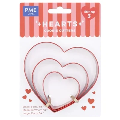 Image of PME VD24CCC049 Valentines Cookie Cutter Set of 3, Hearts, Metal