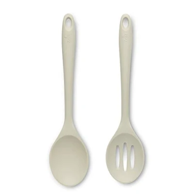 Image of Zeal Non Stick Silicone Slotted Spoon &amp; Cooks 2 Piece Set Cream