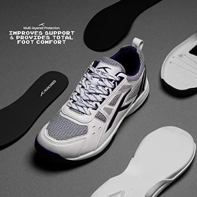 Image of Hundred Raze Non Marking Professional Badminton Shoes for Men Material: Faux Leather Suitable Indoor Tennis White Navy