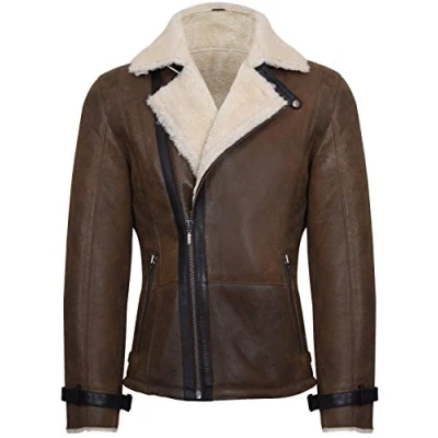 Image of Infinity Leather Mens Double Breasted Sheepskin Biker Jacket Manila Tan Size X Large