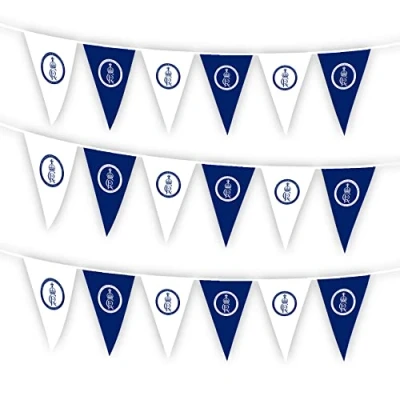 Image of SHATCHI 10m/33ft Bunting King Charles III Coronation His Majesty Cypher Blue White Triangle 24 Flags Celebration Banner Royal Family UK British Street Party Decoration, 10m