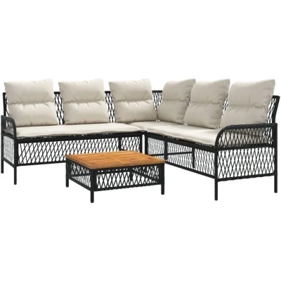 Image of vidaXL 2 Piece Garden Lounge Set with Cushions Poly Rattan Black