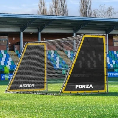 Image of FORZA Steel42 Football Goal Heavy Duty Galvanised Steel Frame &amp; Weatherproof Net Multiple Sizes with Optional Rebounder Kit (Goal + Kit, 12ft x 6ft)
