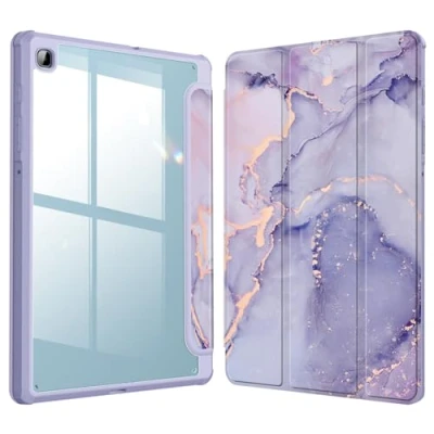 Image of Fintie Hybrid Slim Case for Samsung Galaxy Tab S6 Lite 10.4 Inch 2024/2022/2020 with S Pen Holder, Shockproof Cover Clear Transparent Back Shell, Lilac Marble