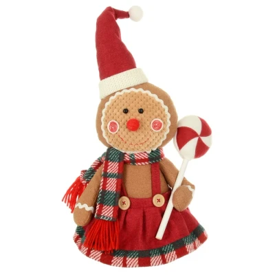 Image of Mr Crimbo Gingerbread Figure Christmas Decoration Red Tartan Fabric 34cm Lollipop