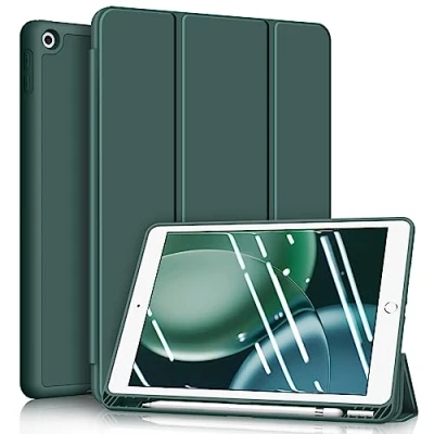 Image of Fintie SlimShell Case for iPad 9th / 8th 7th Generation (2021/2020/2019 Model) 10.2 Inch [Built in Pencil Holder] Soft TPU Protective Stand Back Cover, Auto Wake/Sleep, Midnight Green