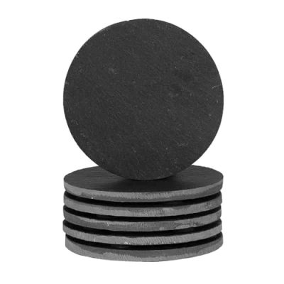Image of 6x Black Round Linea Slate Coasters By Argon Tableware