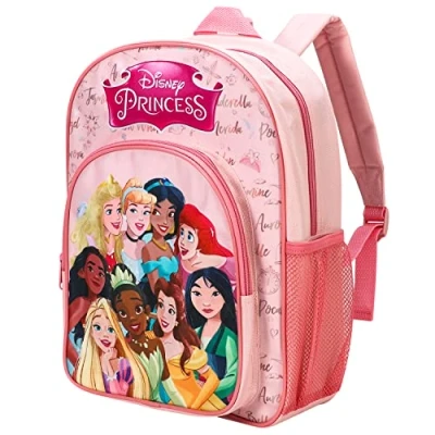 Image of William Lamb Disney Princess Kids Childrens Premium Backpack School Rucksack Travel Bag Boys Girls with side mesh pocket and front zipped pocket,Multicolour,36.7cm (H),26cm (W),13cm (D),02909