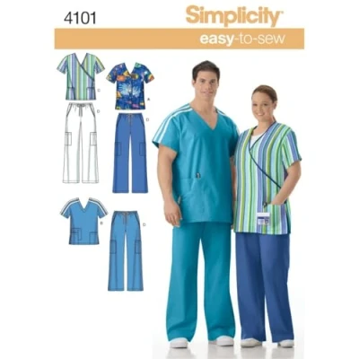 Image of Simplicity 4101Women&#039;s &amp; Men&#039;s Plus Size Scrubs, Paper, White, BB (XL XXL XXXL)