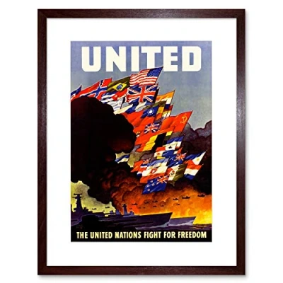 Image of Wee Blue Coo Vintage Ad War WWII United Nations Warship Flag Bomber Framed Wall Art Print