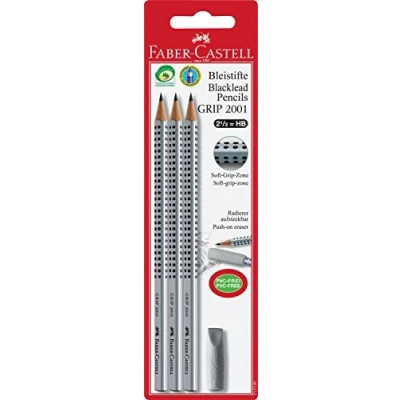 Image of Faber Castell Graphite Pencil with Eraser (Pack of 3), silver