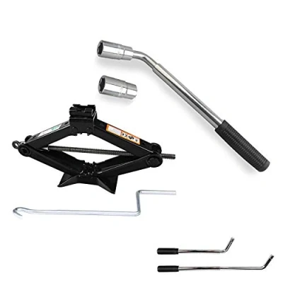 Image of DICN 17/19/21/23mm Extendable Wheel Brace Lug Nut Wrench Telescopic Extension + Auto Scissor Jack 2 Ton/385mm Capacity with Crank Handle Tyre Changing Repair Emergency Garage Tools UK Stock