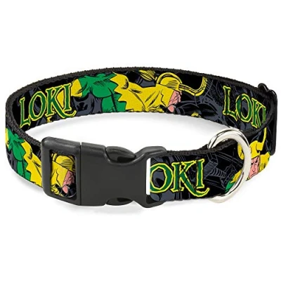 Image of Buckle Down Plastic Clip Collar LOKI in Action Black/Gray/Yellow/Green